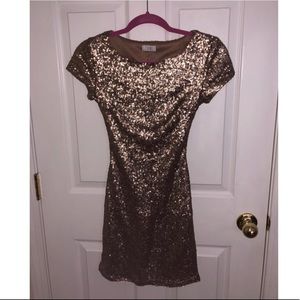 TOBI gold sequin open back dress